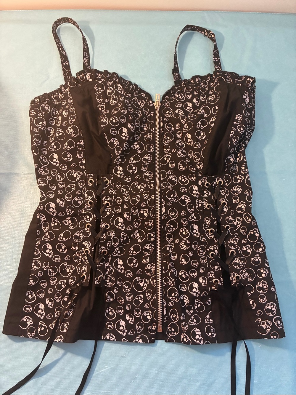 Royal Bones Tripp Daang Goodman Size Medium Skull Zip Up Goth Corset Top